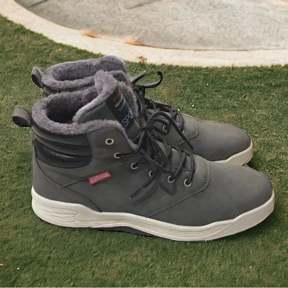 Men’s Fashion Professional Skateboard Sport Ankle Boots High Top Lace Up Fleece - Picture 2 of 7